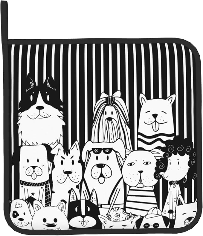 Dog Pot Holders and Oven Mitts - Black Cooking Gloves Hot Pads for Kitchen Fun Chef Gifts for Cooking Lover Cooks