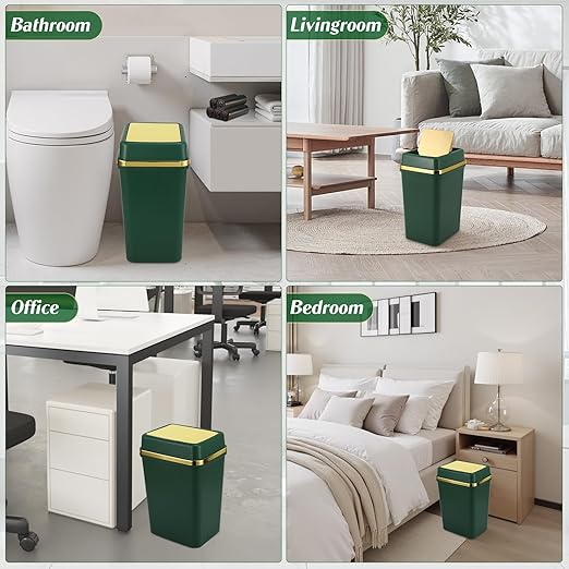 3 Pack Bathroom Trash Can with Lid 4 Gallon Small Trash Can with Swing Lid Bathroom Garbage Can with 225 Counts Trash Bags for Kitchen Bedroom Office(Black Navy Blue Dark Green)