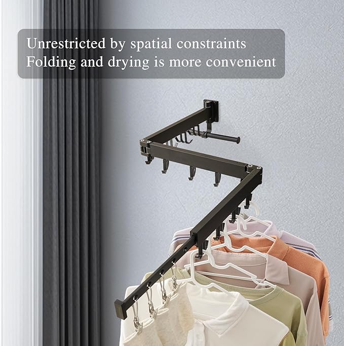RFOUO Wall Mounted Clothes Drying Rack,Drying Rack Clothing Wall Mount with Foldable Features(Tri-Fold),Space Saver,Wall Mounted Drying Rack for Laundry Balcony Bathroom (Black)