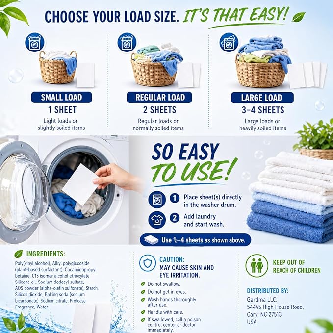 Laundry Detergent Sheets – 120 Eco Laundry Sheets Detergent, Travel Laundry Soap Sheets, Washer Sheets Detergent, Ultra Concentrated, Plastic-Free, Fresh Clean, 120 Sheets
