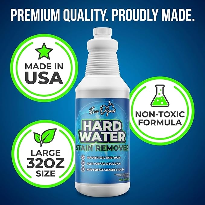 Evo Dyne Hard Water Stain Remover – Hard Water Spot Remover for Glass, Shower Doors, Tile & Bathroom Surfaces – Fiberglass Tub Cleaner & Fiberglass Shower Cleaner – 32oz