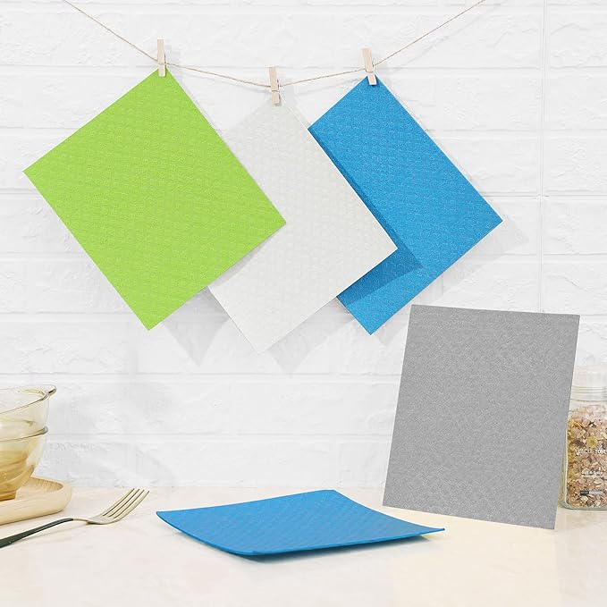 Homaxy Swedish Dishcloths for Kitchen, 10 Pack Reusable and Washable Cellulose Sponge Cloths Dish Towels, Absorbent and No Odor Paper Towels for Dishes & Counters, Grey
