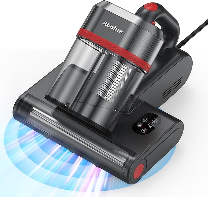 Abolee Bed Vacuum Cleaner, 6-in-1 Mattress Vacuum Cleaner Bed Vacuum Cleaner with UV-C Light & 15kPa Suction, Powerful Double-Cup Handheld Vacuum, Corded Handheld Vacuum for Dust, Silver-Gray