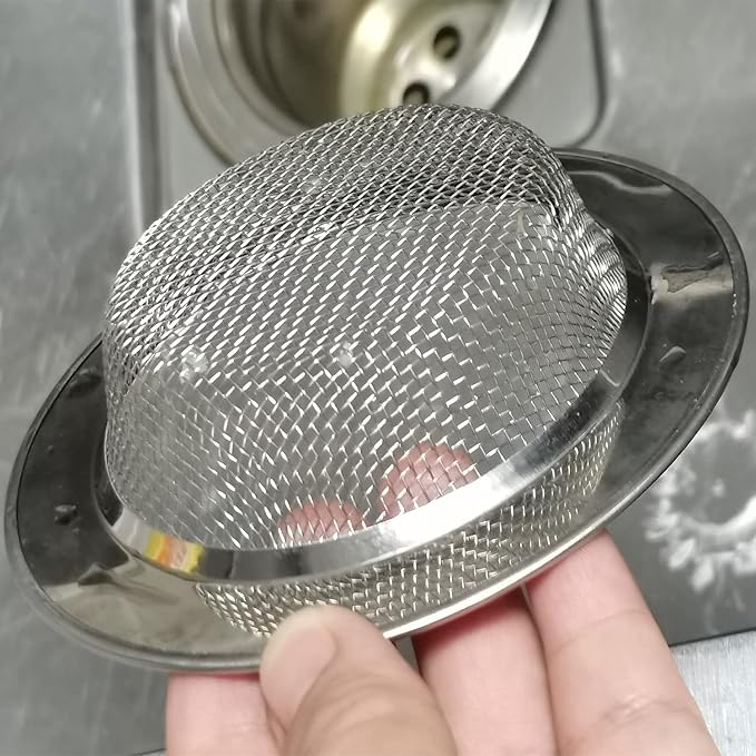 4.5 Inch Stainless Steel Sink Drain Strainer – Kitchen Sink Strainer Catches Food Debris & Hair – Fine Mesh Rustproof Filter Basket for Standard Kitchen Sinks, Easy Clean
