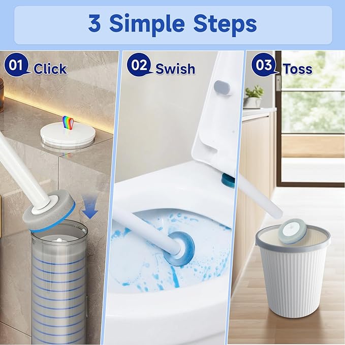 Disposable Toilet Cleaning Brush Kit with 18 Refill Heads, One-Press Release, Built-in Cleaning Solution, Wall-Mounted Storage, Ideal for Bathroom, Home, Rental and Airbnb