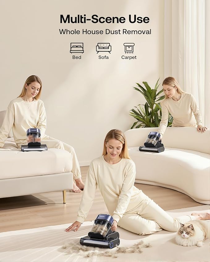 Trucozie Mattress Vacuum Cleaner with 275nm UV-C Light & 149℉ Heat, 16Kpa Powerful Suction Bed Vacuum for Pet Hair & Dander, Smart Dust Sensor, Anion & Aromatherapy, Corded for Bed, Sofa, Couch, Black