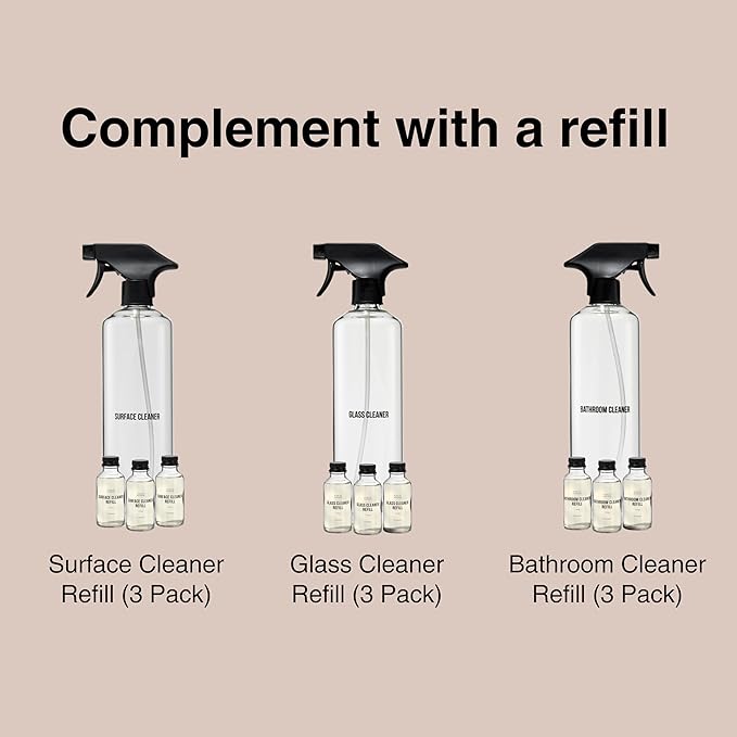 Public Goods Empty Glass Spray Bottle for Glass Cleaner | Refillable Spray Bottle for Cleaning | Made with Clear Borosilicate Glass for Windows, Mirrors | BPA Free | 24 Oz