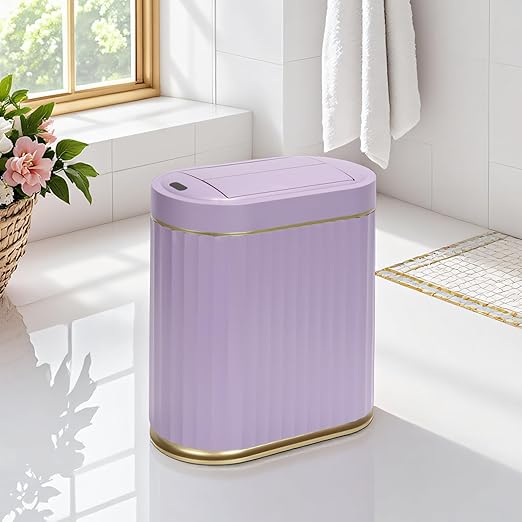 SYNCVIBE Bathroom Trash Can with Butterfly Lid 2 Gallon Sensor Trash can, IPX5 Waterproof Garbage Can Bathroom Decor, Automatic Trash Bin, Under-Counter Wastebasket for Bedroom, Living Room, Purple