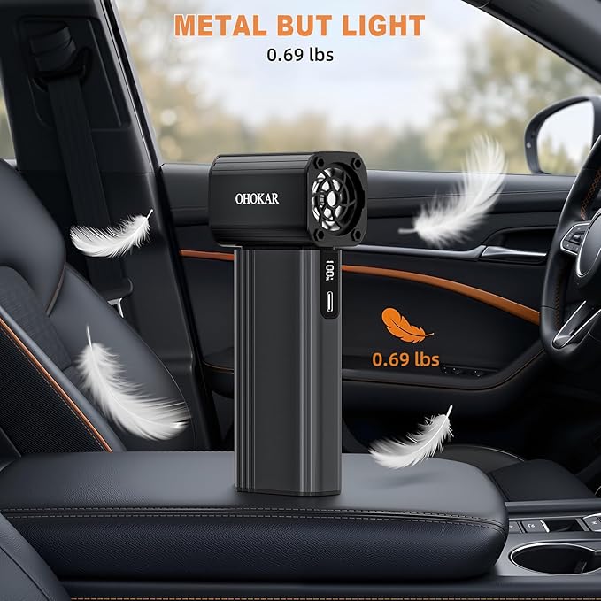 Compressed Air Duster-150000RPM 160W Brushless Motor Metal-Bodied Electric Air Duster, 29.6Wh Rechargeable Cordless Mini Blower, 18W Fast Charging 4-Speed Dust Blower for PC, Keyboard,Car, Home
