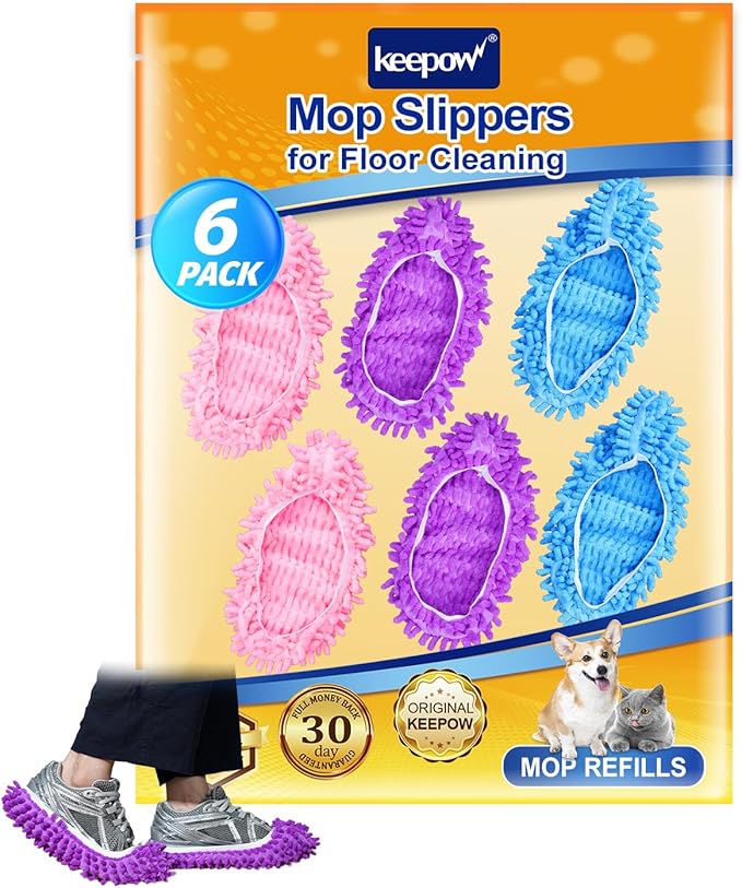 6 Mop Slippers for Floor Cleaning Mop Socks for Women Washable Mopping Socks Feet Foot Slippers Dust Mopping Shoes Microfiber Moppers Slippers for Women Men House Cleaning (3 Pairs)