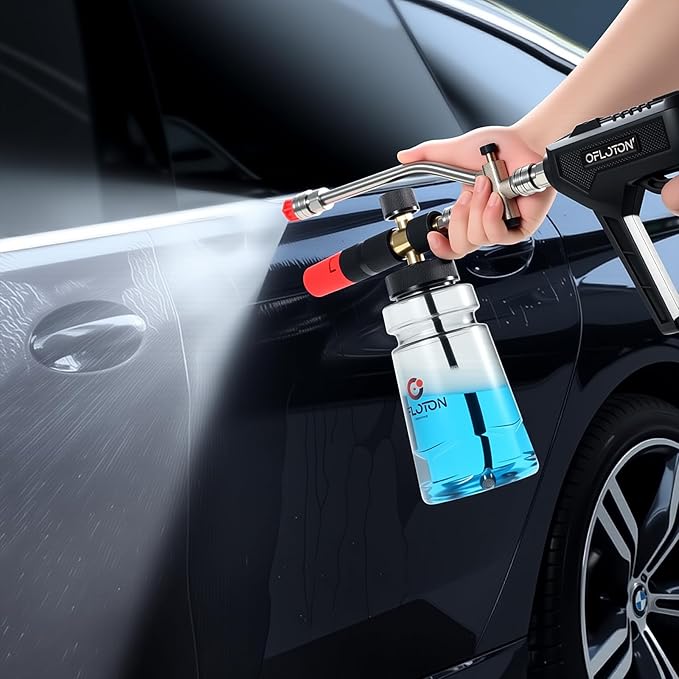 Foam Cannon for Pressure Washer, with Foam Cannon Dual Connector, Double Tip Attachment for Pressure Washer Soap Cannon, 5 Power Washer Nozzle Tips, 1/4” Quick Connect, 4000 PSI Foam Sprayer