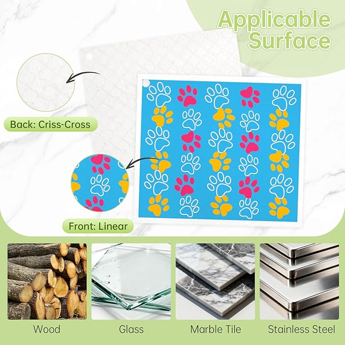 Swedish Dishcloths for Kitchen, 5 Pack Dog Paw Reusable Paper Towels with 3 Hooks, Washable Dish Cloth Set, Absorbent Cleaning Cloth for Home Washing Dishes Housewarming Gifts for Friend