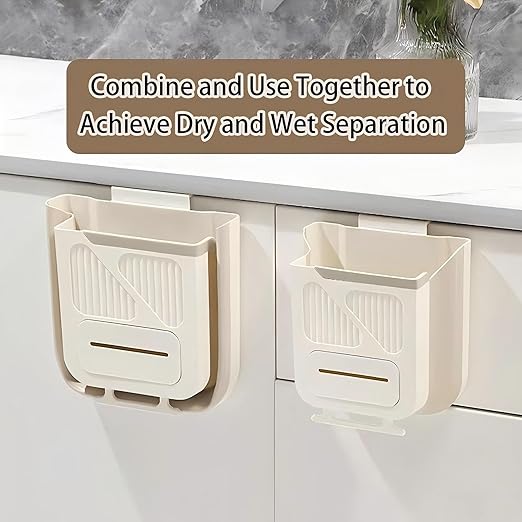 Hanging Trash Can for Kitchen Cabinet Door with 120 Garbage Bags, 1.6 Gallon Collapsible Trash Bin for Under Sink, Bathroom, Car, RV, Office (SmallCream)