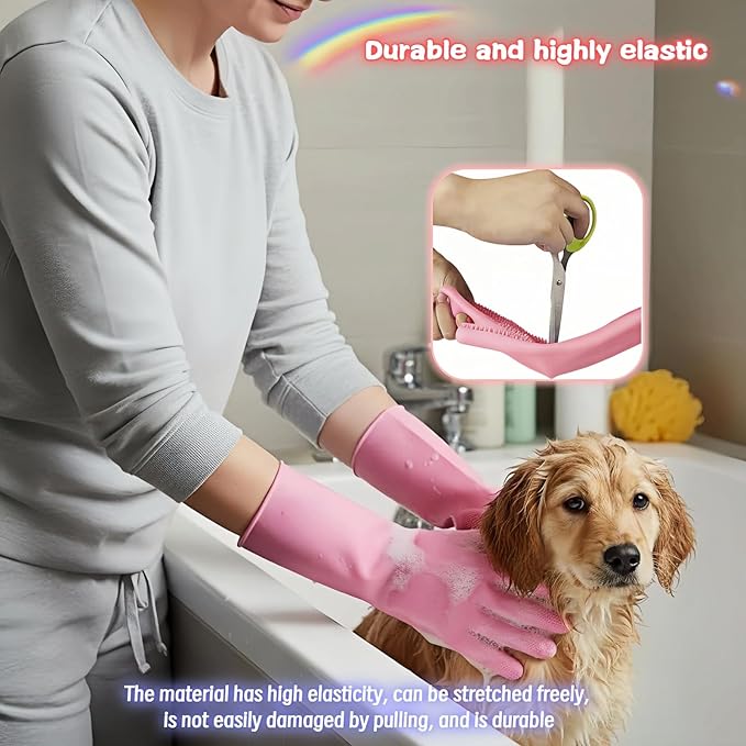 Silicone Dog Grooming Glove for Dogs and Cats, Enhanced Five-Finger Fit, Non-Slip & Extended Cuff, Dual-Sided Pet Bath Brush for Washing, Massage & Deep Cleaning 1 Pair
