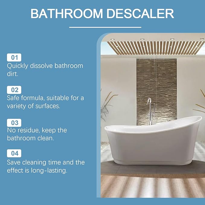 Powerful Bathroom Descaler Spray - Multi-Surface Cleaner for Hard Water Stains, Soap Scum, and Dirt on Tiles, Tubs, Toilets, Sinks, and Kitchen Surfaces (120ml, with Cleaning Cloth & Sponge)