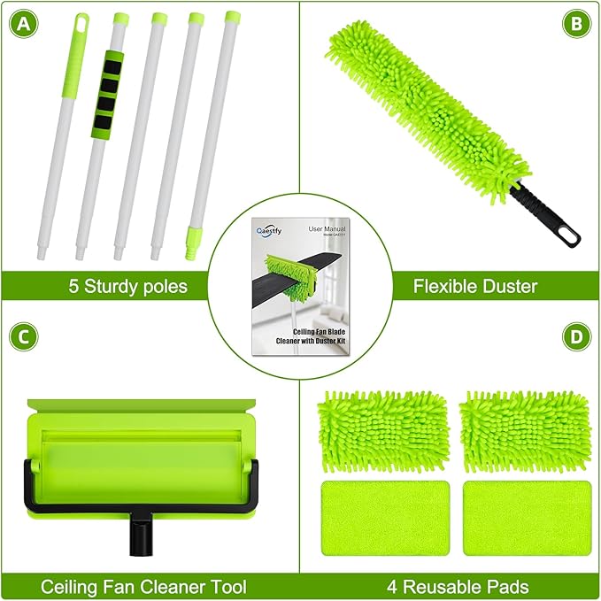 Qaestfy Pack of 2 Microfiber Pad Refill Compatible with QAE026/QAE031 Ceiling Fan Clenae Duster with Long Handle