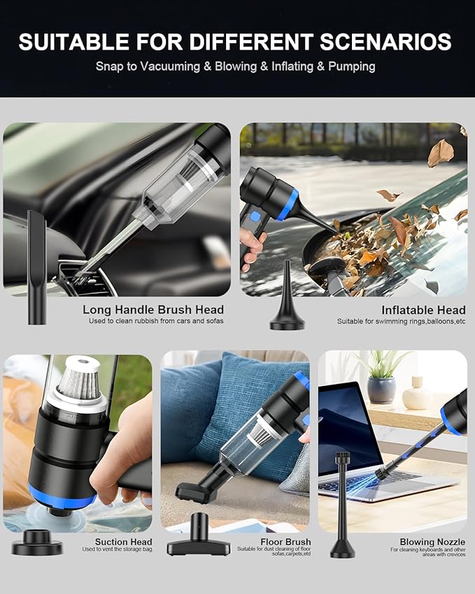 Handheld Car Vacuum Cleaner, 4-in-1 Portable Mini Vacuum with 4 Suction Modes, 21000Pa Cordless Vacuum Cleaner Rechargeable with LED Light, Type-C Charge for Car, Home, Office, Pet Hair, Keyboard