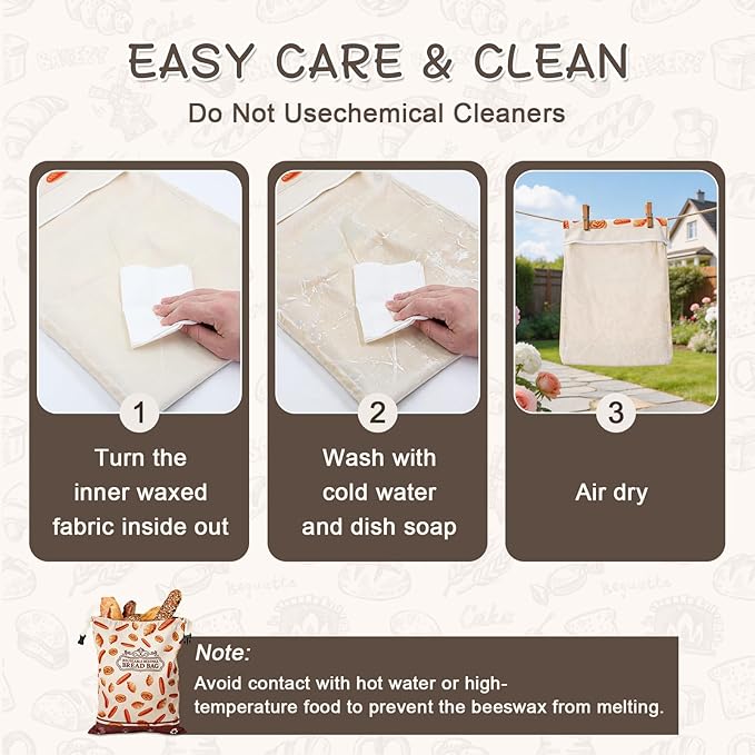 2 Pack Beeswax Bread Bags, Reusable Bread Bag for Homemade Sourdough Bread, 16.5 X 12.6 Inch Beeswax-Lined Linen Storage Bags With Zipper & 2pcs Beeswax Wraps for Food, Pastry , Baking Storage