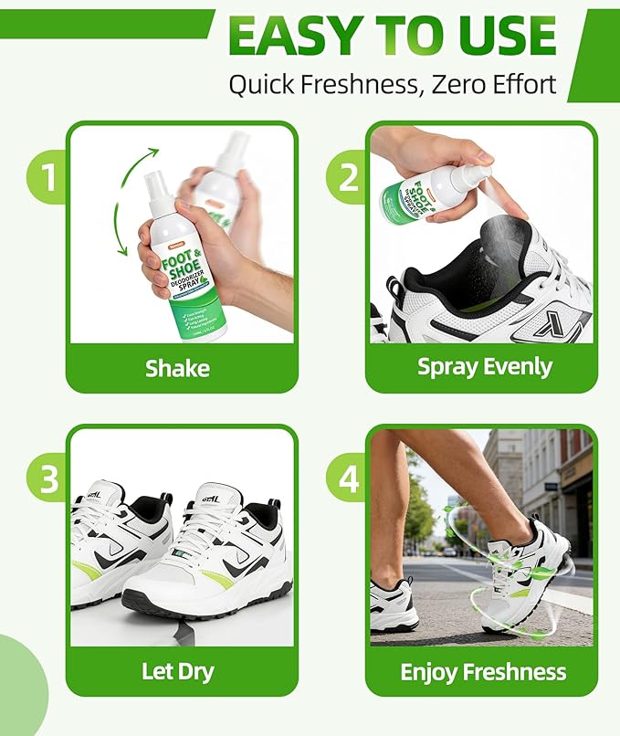 Shoe Deodorizer Spray, 5 fl oz Powerful Foot & Shoe Odor Eliminator, Foot Spray for Smelly Feet, Fast-Acting & Long-Lasting Shoe Freshener Spray for Shoes, Gym Bags, Helmets