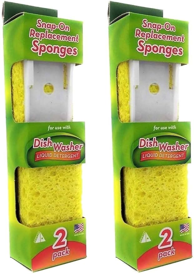 Arrow Home Products Dish Wand Sponge Refills, 4 Pack - Replacement Sponge Heads for Dish Wand, Made in USA - For Quick, Convenient Cleaning, Easy to Refill, Built-In Scrubber, Ideal for Dishes & Pans