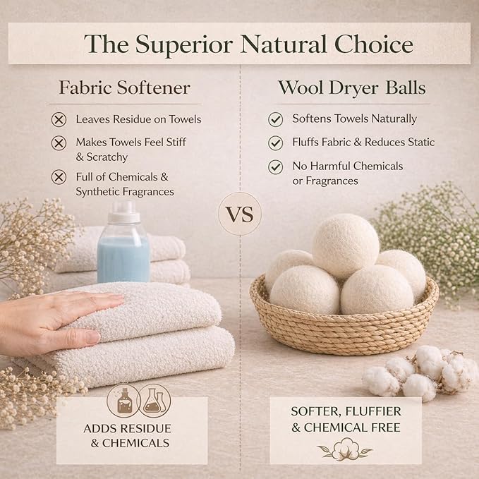 Wool Dryer Balls XL 6-Pack – 100% New Zealand Wool Laundry Balls – Natural Fabric Softener Alternative to Dryer Sheets – Reduces Static, Wrinkles & Drying Time – Reusable