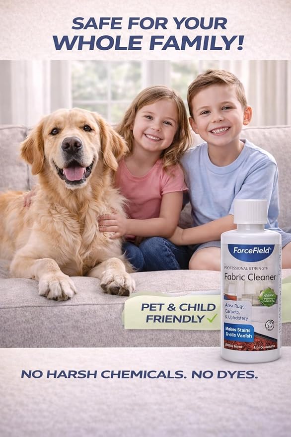 ForceField Fabric Cleaner 4 oz – Removes Tough Stains from Upholstery, Carpet, Rugs & Clothing – No Re-Soiling Formula, WoolSafe Approved, Deep Fiber Cleaning