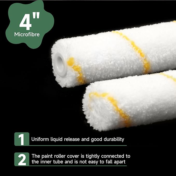 Voomey Paint Roller Covers 4 Inch,1/3" Nap Mini Roller Covers,Roller Covers for Painting,Home Painting Supplies,Pack of 48.