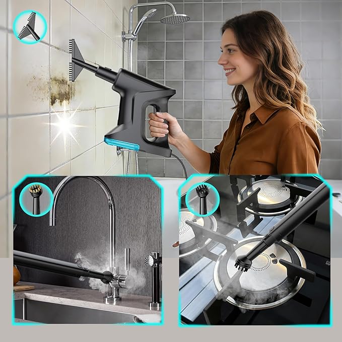 Steam Mop Cleaner Brush Attachment Set, 5PCS High Pressure Steam Cleaner Brush Heads with Copper, Nylon & Crevice Tools ,Ideal for Tile Grout, Sinks, Stovetops, and Bathroom Fixtures