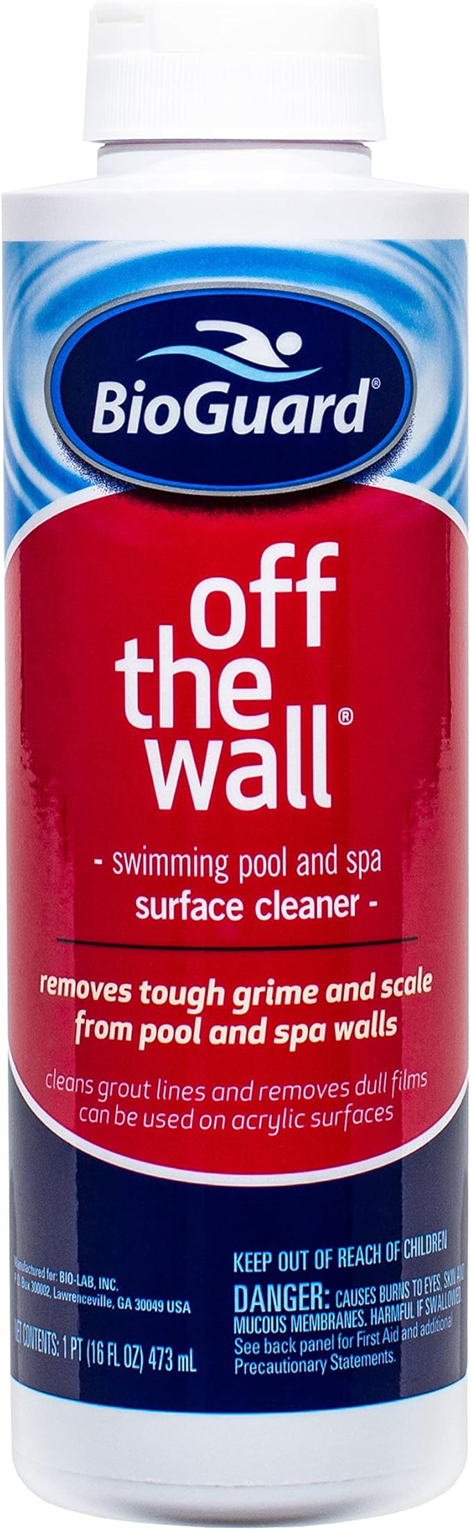 BioGuard Off The Wall Surface Cleaner, 1 pt, Single, Swimming Pool & Spa Surface Cleaner, Removes Tough Grime & Scale, Works on Most Types of Pool & Spa Surface