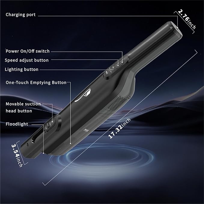 Cordless Handheld Vacuum, Lightweight Portable Hand Vacuum Cleaner with LED Light,Rechargeable Hand Held Vacuum with One-Touch Empty, Powerful Suction for Office, Home,Car, Gray