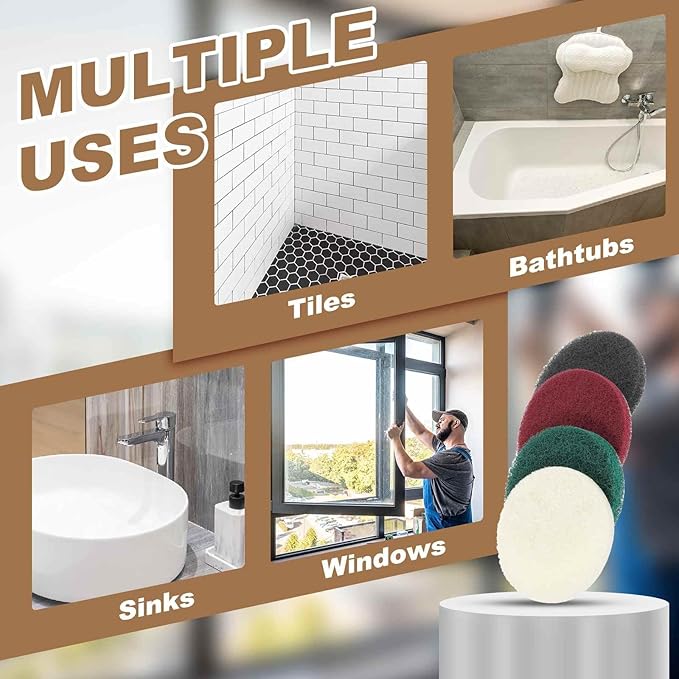 HARFINGTON 6pcs Scrubber Scouring Pads 800 Grits 3 Inch Drill Power Brush Hoop and Loop Surface Conditioning Disc Drill Scuffing Disc Scrub Pads for Home Kitchen Cleaning, Gray
