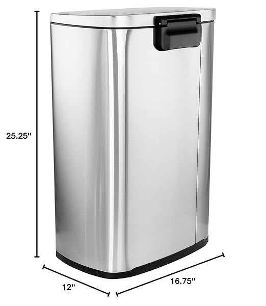 Elama Kitchen, Home and Office Versatile Step Trash/Recycling Bin with Slow Close Mechanism (13 Gallon Silver)