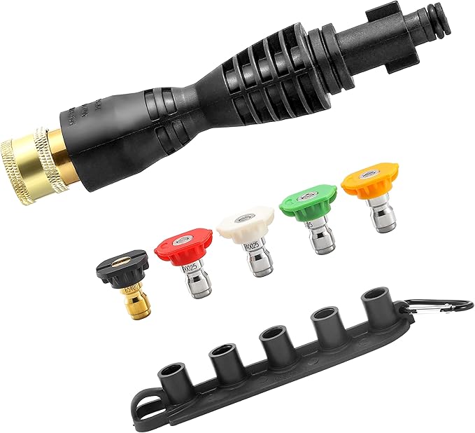 FIXFANS Pressure Washer Gun Adapter with 1/4” Quick Connector, 6 Inch Power Washer Wand Replacement Kit 5 Spray Nozzles and 1 Tips Holder- Compatible with Some Ryobi, Portland, Husky Pressure Washers
