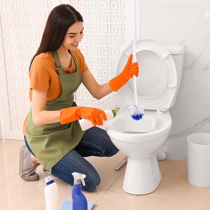 Willinglong 1 Pcs 18.5 Inch Toilet Bowl Cleaner Brush Bathroom Long Plastic Handled Cleaning Scrubber with Hook Hole Without Holder for Household Cleaning (Blue,White)