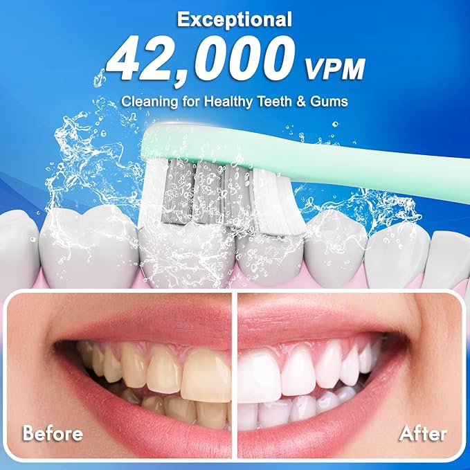 Kuicur Portable Electric Soft Toothbrush with Travel Case, 90-Day Largest Battery Life, 10 Brush Heads, 5 Modes Deep Clean, Ergonomically-Designed for Enhanced Comfort - Ideal Gift for Adults & Kids