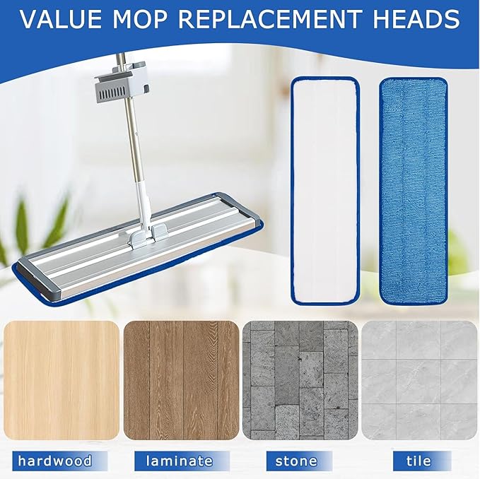 12 Pack of 18 inch Microfiber Pad Universal for Commercial/Industrial/Professional use. Fits 16-18 Inch Heads Heavy Duty Wet & Dry Cleaning Reusable Refills Fit for Most Flat Mops
