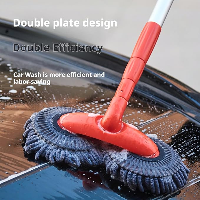 Car Wash Brush with Long Handle, Adjustabe Microfiber Car Wash Mop with Long Handle, Car Cleaning Kit Brush Duster, Scratch Free Cleaning Tool for Cars, Window, Truck Orange