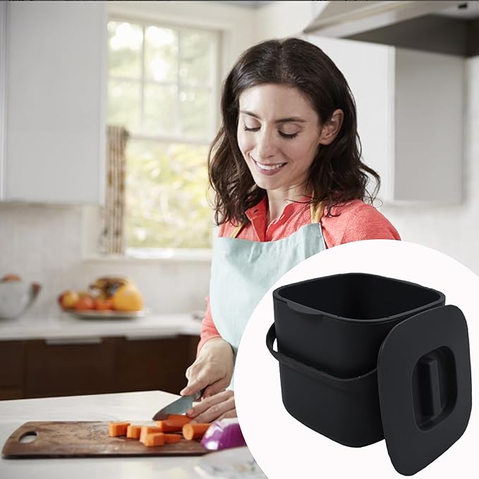 4-Liter Kitchen Compost Bin with Handles for Countertop Food Scrap Collection.Black-4L-US