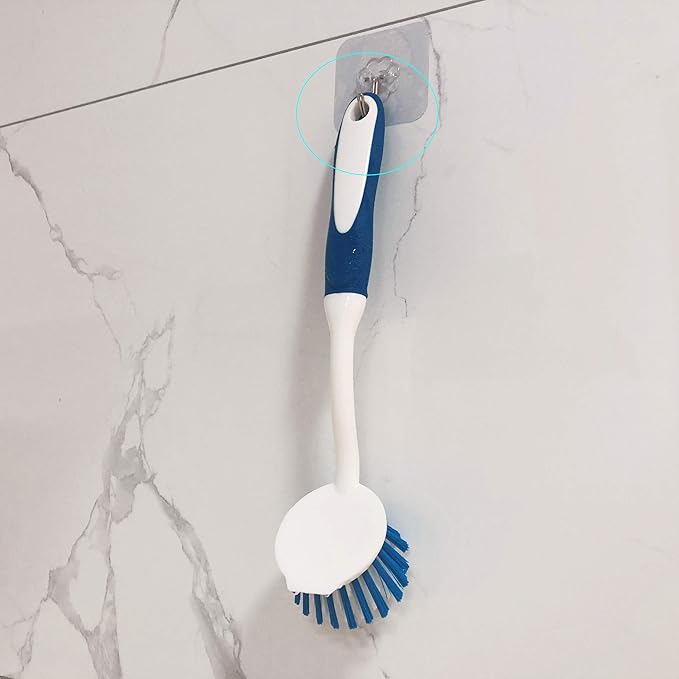 2-Pack Kitchen Round Scrub Brush for Cleaning Dishes Pots Pan Sink and Bathroom with Comfortable Long Handle