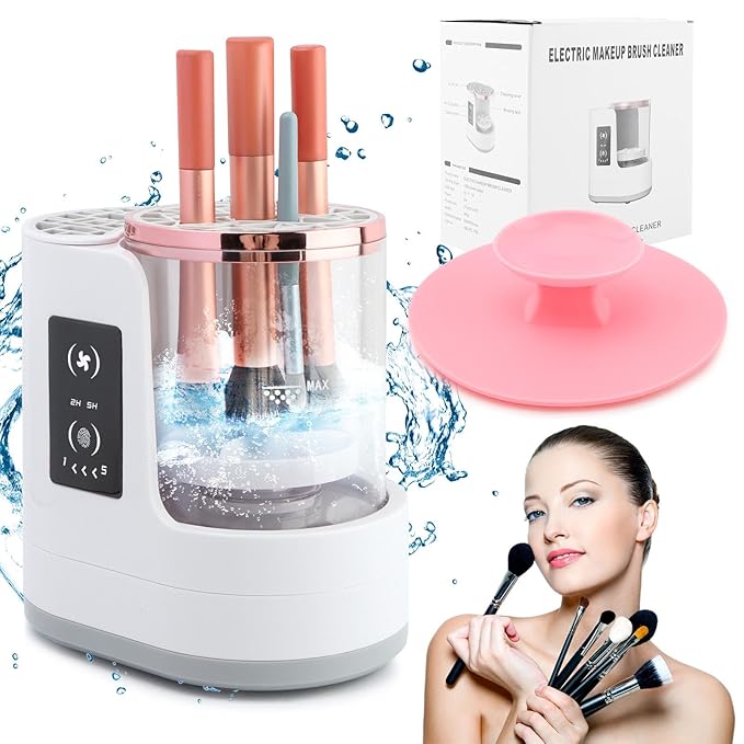 Electric Makeup Brush Cleaner Machine, 3 in 1 Automatic Makeup Brush Cleaner with Brushes Dryer for Most Size Beauty Brushes Set(White,Size:6.8inch)