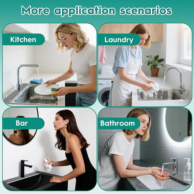 16 Inch Stone Faucet Mat for Kitchen Sink,Kitchen Sink Splash Guard-Water Absorbing Stone Tray for Sink,Super Absorbent, Diatomite Protector with Drainage for Kitchen Bathroom Counter(Light Grey)