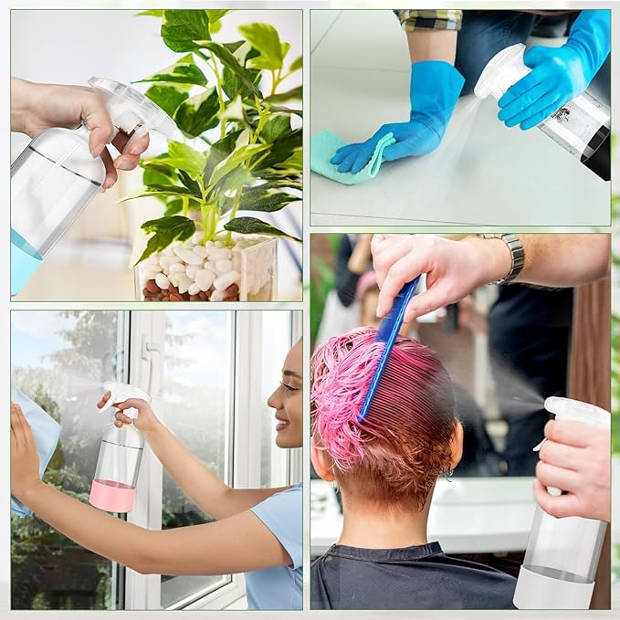 ZENOWICK 9 PACK/16 OZ Glass Spray Bottles with Upgraded Adjustable Spray Nozzle, Refillable Containers with Silicone Sleeve, Spray Bottle for Hair&Cleaning Solutions&Essential Oils-Pink Blue Gray