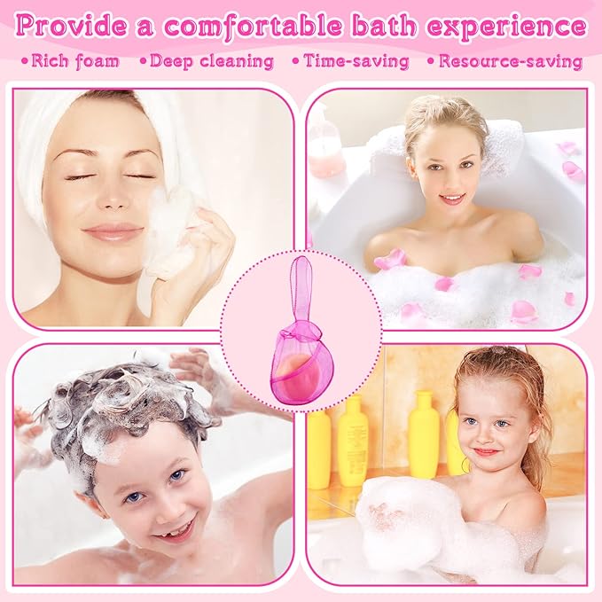 Nuanchu 2 Pcs Shampoo Bar Holder Bag Soap Saver Bag Beauty Shampoo Conditioner Bar Pouch Rabbit Shape Travel Soap Holder Loofah Bubble Foam Net Savers(Light Pink, Rose Pink,S)
