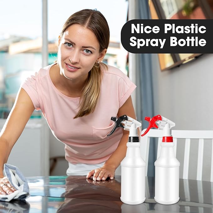 Eccliy 12 Pcs 16 Oz Plastic Spray Bottle, Adjustable Empty Reusable Sprayer for Cleaning, Planting, Water, Bathroom and Kitchen, BBQ, Commercial and Residential (Original,Red,Black)