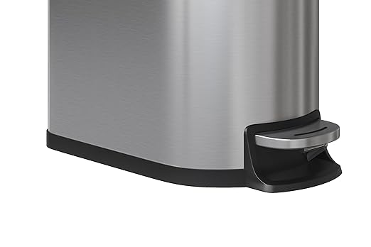 Garvee 1.6 gal / 6 L Stainless Steel Bathroom Trash Can with Lid, Slim Waterproof Garbage Can for Bedroom, Small Step-on Metal Trash Bin with Inner Bucket, Rear Handle, Soft Close Lid, Silver