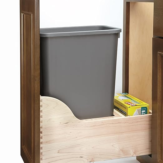 Rev-A-Shelf 50 Qt Bottom Mount Single Pullout Under Cabinet Trash Cans w/Soft-Close for Base Cabinets, Min Opening Width of 12", Metallic Silver, 4WCSC-1550DM-1