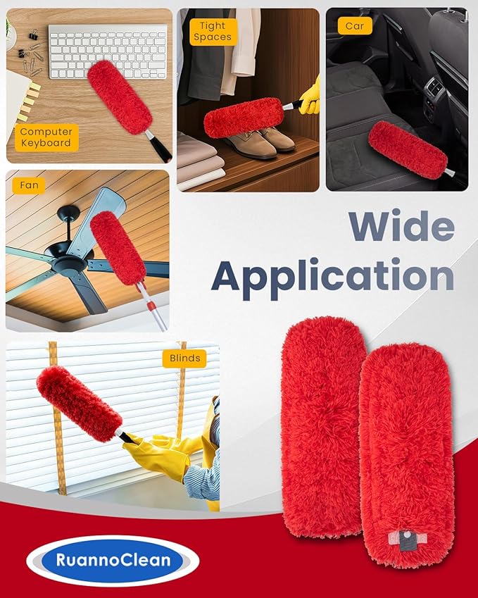 Microfiber Duster Refills Compatible with OXO Good Grips Hand Duster, Reusable Dusters Refill Washable Head Replacement for OXO Extendable Dusters for Cleaning -2 Pack, Red