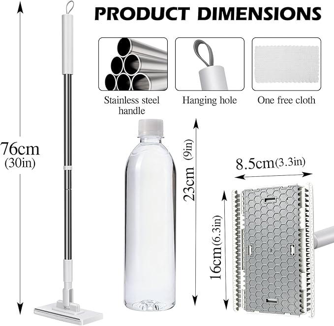 Mini Sweeper Mop,Masthome Reusable Clamp Mop with Short Stainless Steel Handle,1 Second Installation,Flat Dust Mops for House Wall,Bathroom, Windows, Corners, Includes 1 Sweeping Cloth