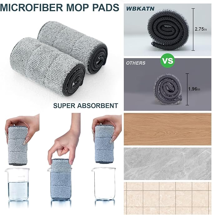 Easy Wring Washable Mop Bucket Set, Household, Durable Sturdy Aluminum Flat Mop Head with 8 Reusable MicrofibeDual Chamber Design, Dry and Wet Use Suitable for All Floors 16 Inch