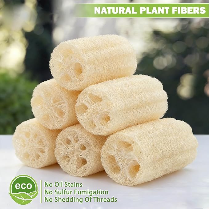 Natural Loofah Sponge, Exfoliating Body Scrubber, Plant-Based Bath Shower Sponge for Men & Women, Back & Face Cleansing, Natural Dish Scrubber (3 Pack)